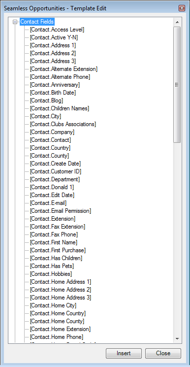SO Word template edit fields pop-up - Contacts expanded
